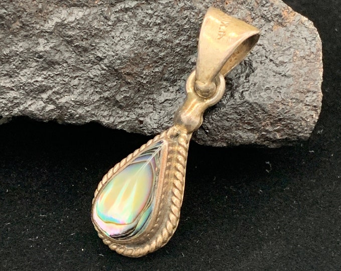 925 Abalone Pendant, Sterling Abalone Shell Necklace Pendant, Vintage Sterling Silver by Mexican Designer with Tear Drop or Pear Abalone