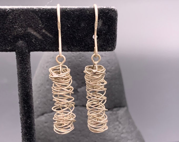 Lightweight Sterling Earrings, 925 Wire Earrings, Sterling Silver Cylinder Earrings, Fun Freeform Sterling Earrings