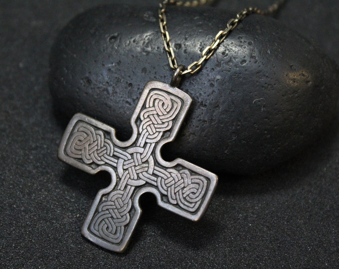 Sterling Silver Celtic Cross Necklace, Celtic Jewelry, Sterling Celtic Necklace, Sterling Celtic Pendant, Irish Sterling Cross