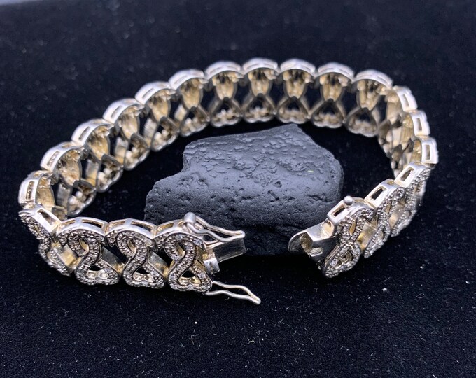 CZ Figure 8 Bracelet, Vintage 925 Sterling Silver Chain Link Bracelet