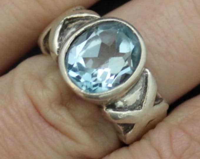 Vintage Sterling Silver Blue Stone Solitaire Ring, VTG 925 Blue Gem Bezel Set Classic Unisex Ring, Silver Pinky Ring, US Size 5