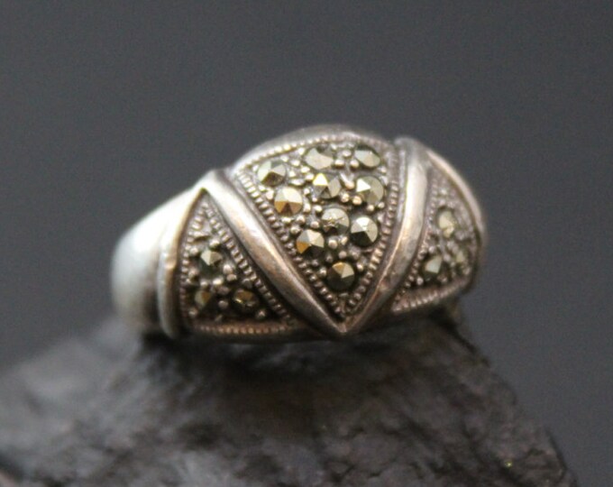Vintage Sterling Silver Art Deco Marcasite Geometric Band Ring