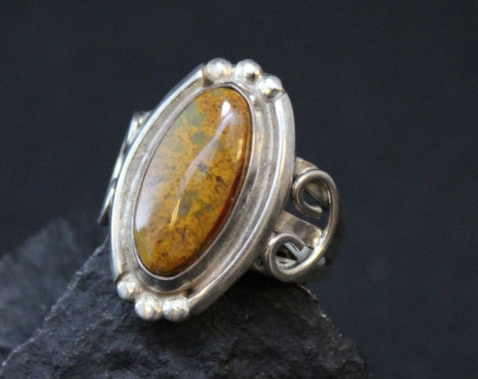 Sterling Silver and Jasper Southwestern Style Long Oval Ring