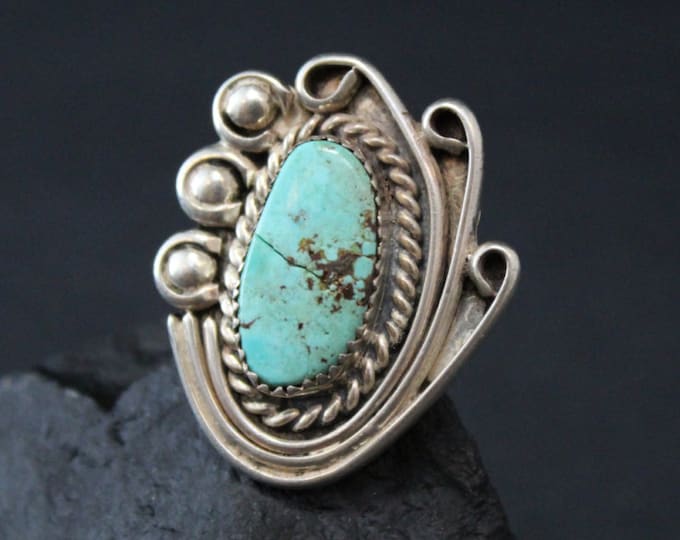 Large American Sterling Silver Turquoise Statement Ring (AS IS)