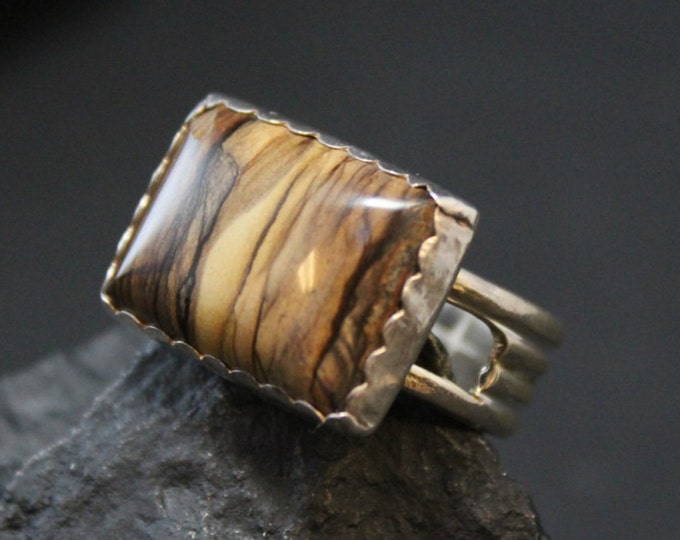 Sterling Silver Picture Jasper Modern Geometric Ring As-Is