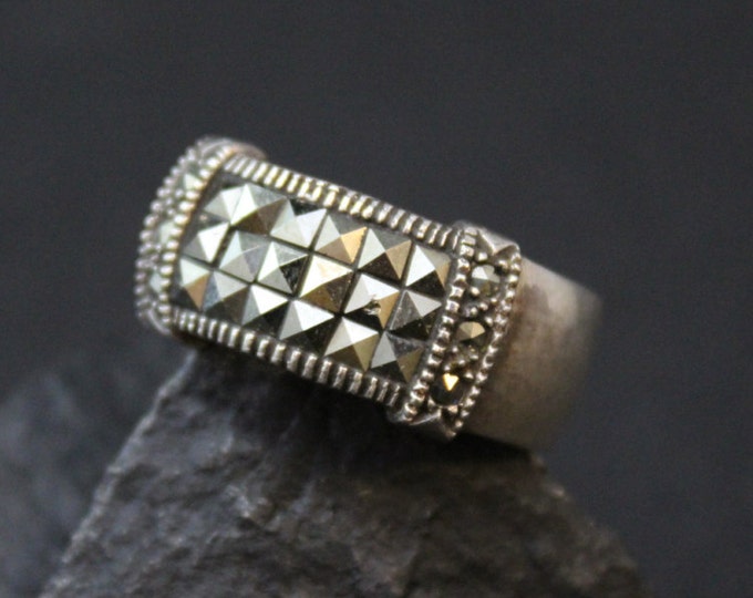 Sterling Silver Art Deco Pave Marcasite Band Ring (AS IS)