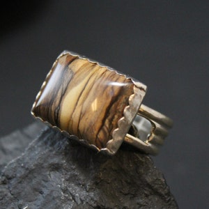 Sterling Silver Picture Jasper Modern Geometric Ring As-Is