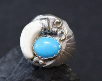 Sterling Silver Coyote Tooth and Turquoise Ring