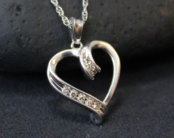 Valentine's Day Sterling Silver Open Heart Necklace with CZ Accents