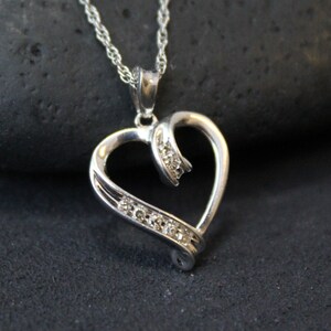 Valentine&#39;s Day Sterling Silver Open Heart Necklace with CZ Accents