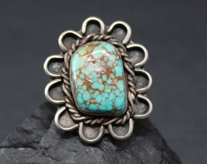 Large Sterling Silver American Turquoise Statement Flower Ring