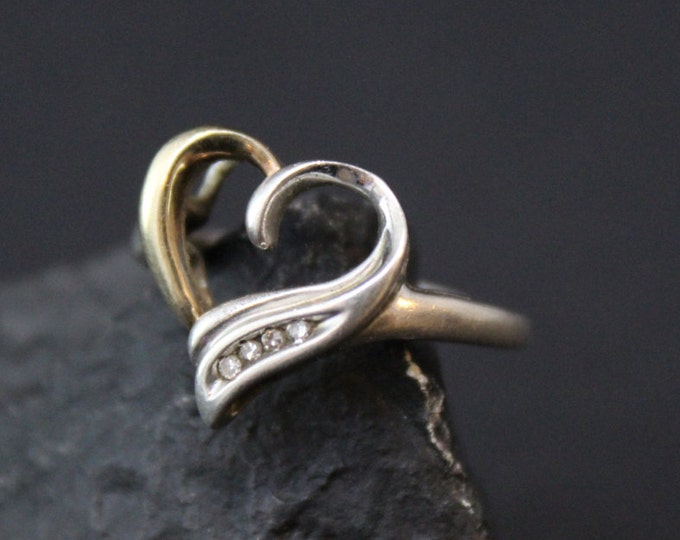 Valentine's Day Sterling Silver and 14K Yellow Gold Open Heart Diamond Ring