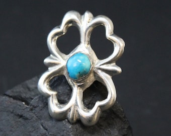 Large Sterling Silver Sand Cast Statement Ring with Turquoise Stone, Vintage Southwestern Jewelry