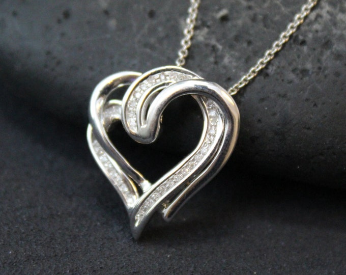 Valentine's Day Sterling Silver Diamond Open Heart Necklace