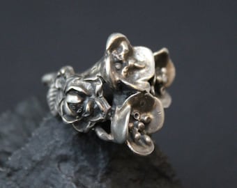 Unique Sterling Silver Rose Flower Cluster Ring