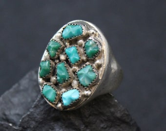 Sterling Silver Signed Turquoise Oval Unisex Ring by GEORGE and LUPE LEEKITY