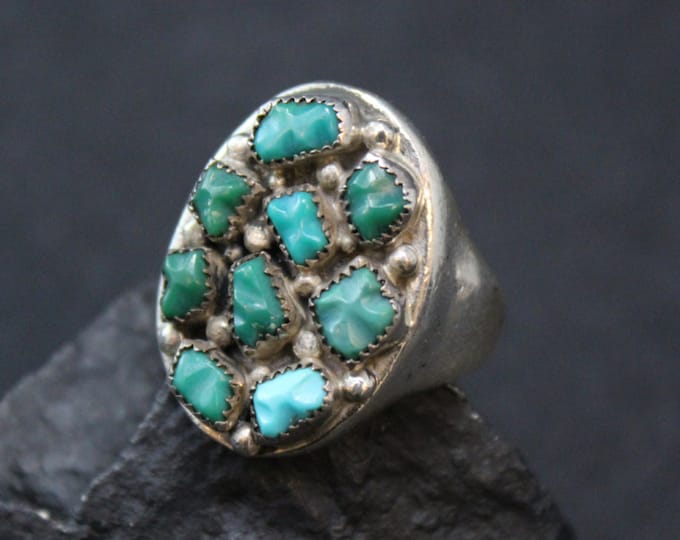 Sterling Silver Signed Turquoise Oval Unisex Ring by GEORGE and LUPE LEEKITY