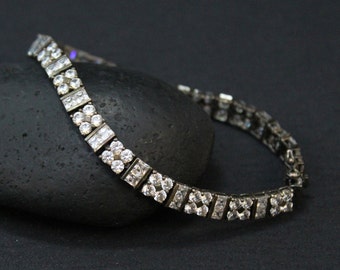 Sterling CZ Tennis Bracelet, Cubic Zirconia Bracelet, Art Deco Jewelry, Princess Cut CZ, CZ Estate Jewelry, Prom Jewelry