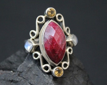 Sterling Silver Designer NICKY BUTLER Corundum Boho Ring with Citrine and Moonstone Accents
