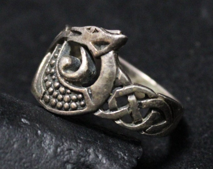 Sterling Silver Urnes Viking Dragon Celtic Knot Band Ring, Celtic Ring, Sterling Silver Celtic Jewelry, Viking Dragon Silver Jewelry