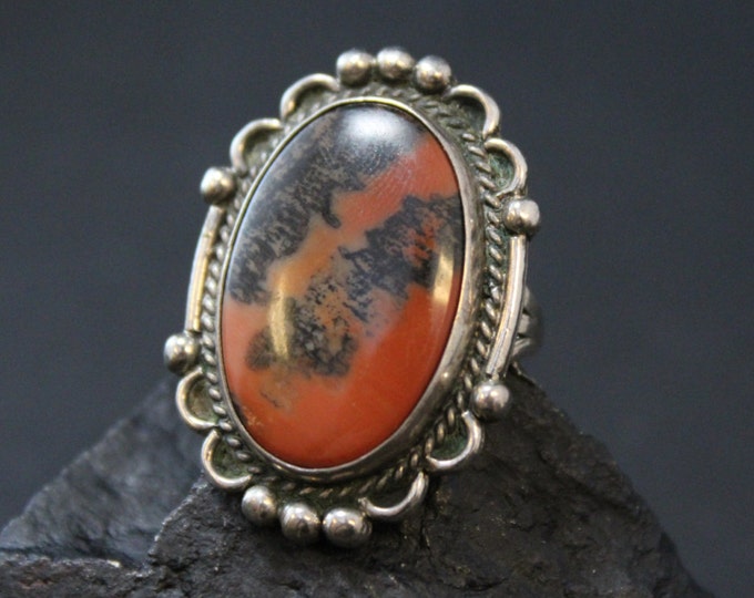 Vintage Sterling Silver Red and Black Cloudy Jasper Southwestern Statement Ring