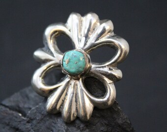 Sterling Silver and Turquoise Cast Flower Statement Ring