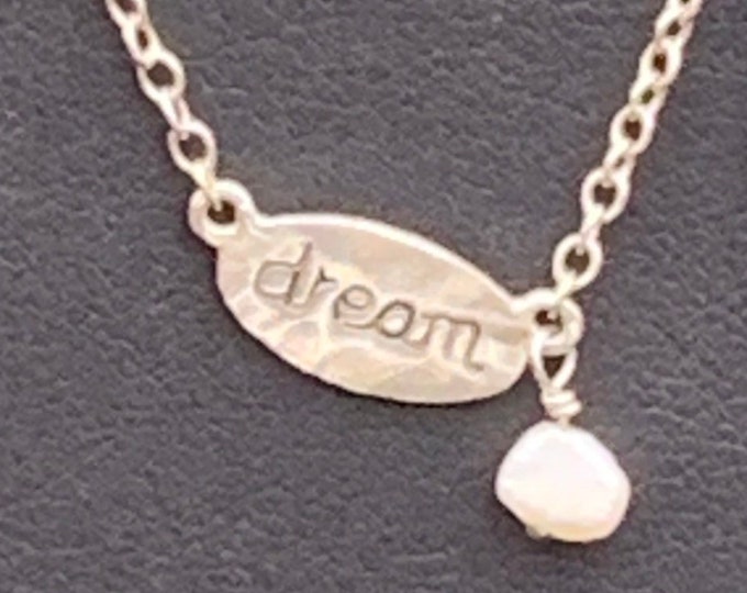 Dream Necklace, Rolo Link Sterling Silver Necklace with "Dream" Charm, 925 Chain