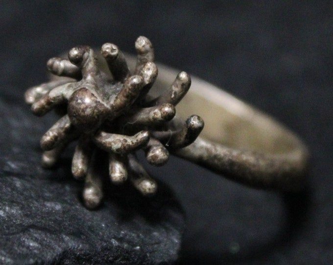Sterling Silver Organic Textured Brutalist Dome Ring, Unique Vintage Brutalist Ring, Oxidized Silver Ring, Organic Shaped Ring,