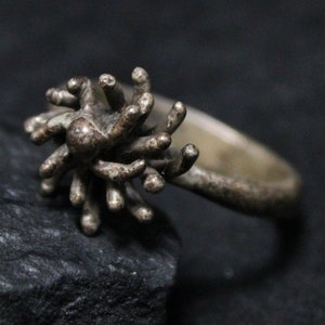 Sterling Silver Organic Textured Brutalist Dome Ring, Unique Vintage Brutalist Ring, Oxidized Silver Ring, Organic Shaped Ring,