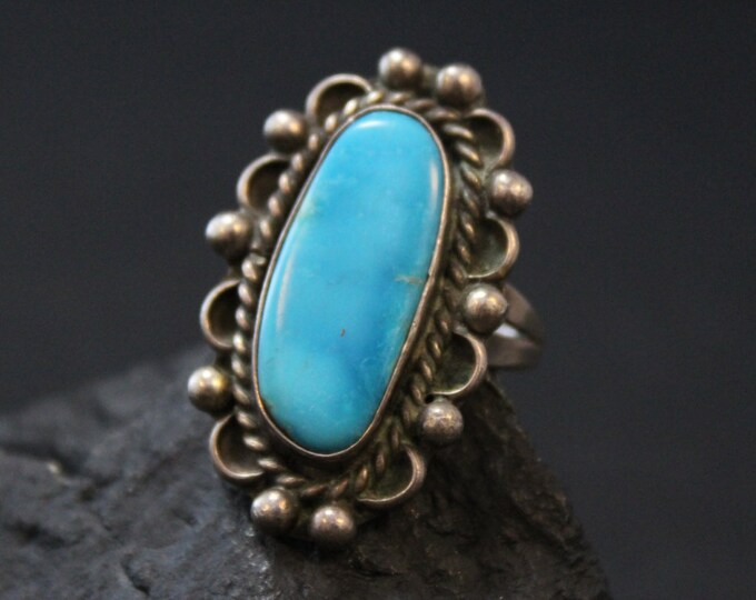 Old American Turquoise Long Statement Ring