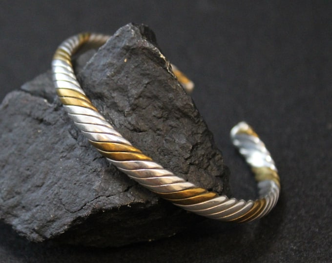 Sterling Silver and Brass Mexico Rope Cuff Bracelet