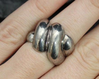 Vintage Sterling Silver Modernist Wide Band Ring, VTG 925 Mid-Century Tapered Shank Unique Statement Ring, Unisex Ring, US Size 7