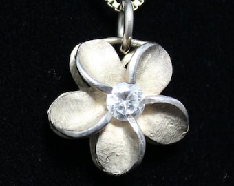 25mm Hawaiian Sterling Silver Genuine Koa Wood Pua Melia Plumeria Flower Pendant