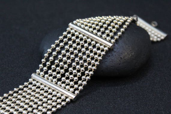 Silver Wide Ball Chain Bracelet, Beaded Silver Br… - image 2