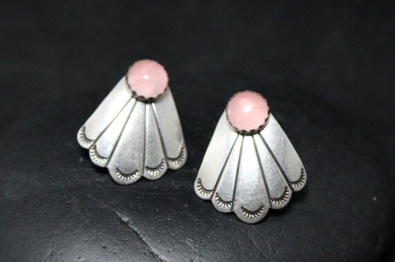 Sterling Silver Rose Quartz Stud Earrings with De… - image 2