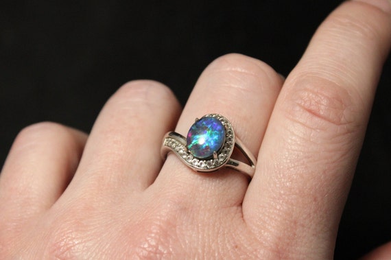 Sterling Silver Opal Triplet and CZ Accented Halo… - image 8