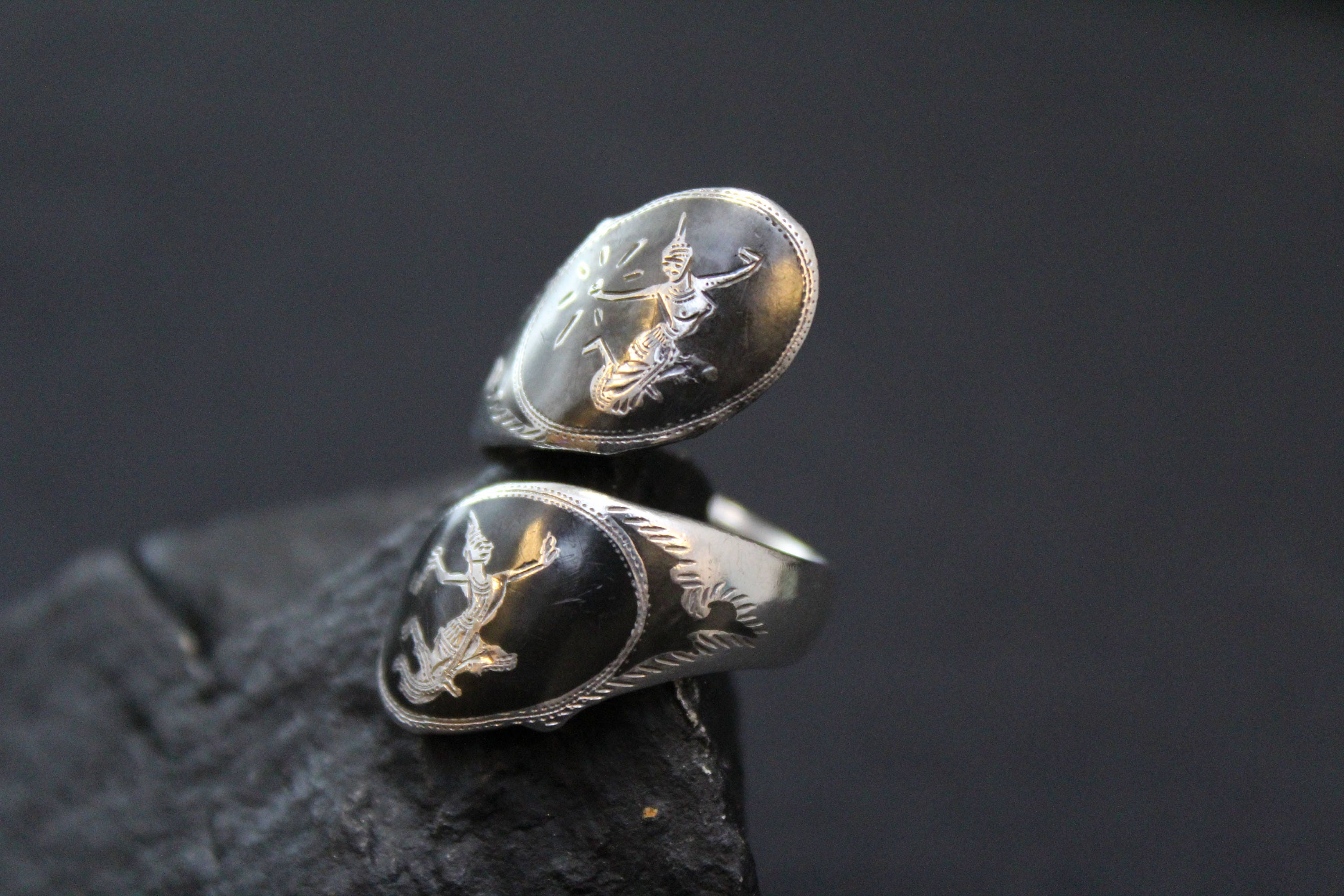 Sterling Silver Siam Bypass Ring, Sterling Niello Jewelry, Sterling