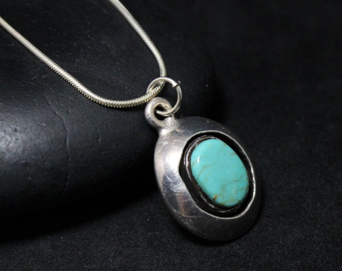 Sterling Silver Southwestern Turquoise Shadow Box Pendant, Sterling Turquoise Necklace, Shadow Box Jewelry, Vintage Turquoise