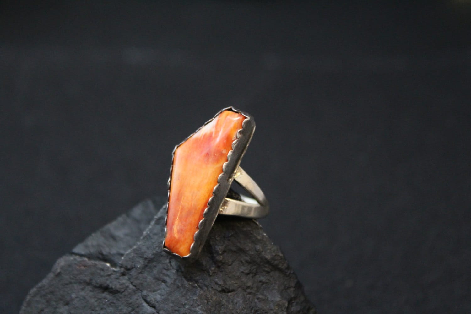 Sterling Silver Spiny Oyster Long Statement Ring, Spiny Oyster Jewelry