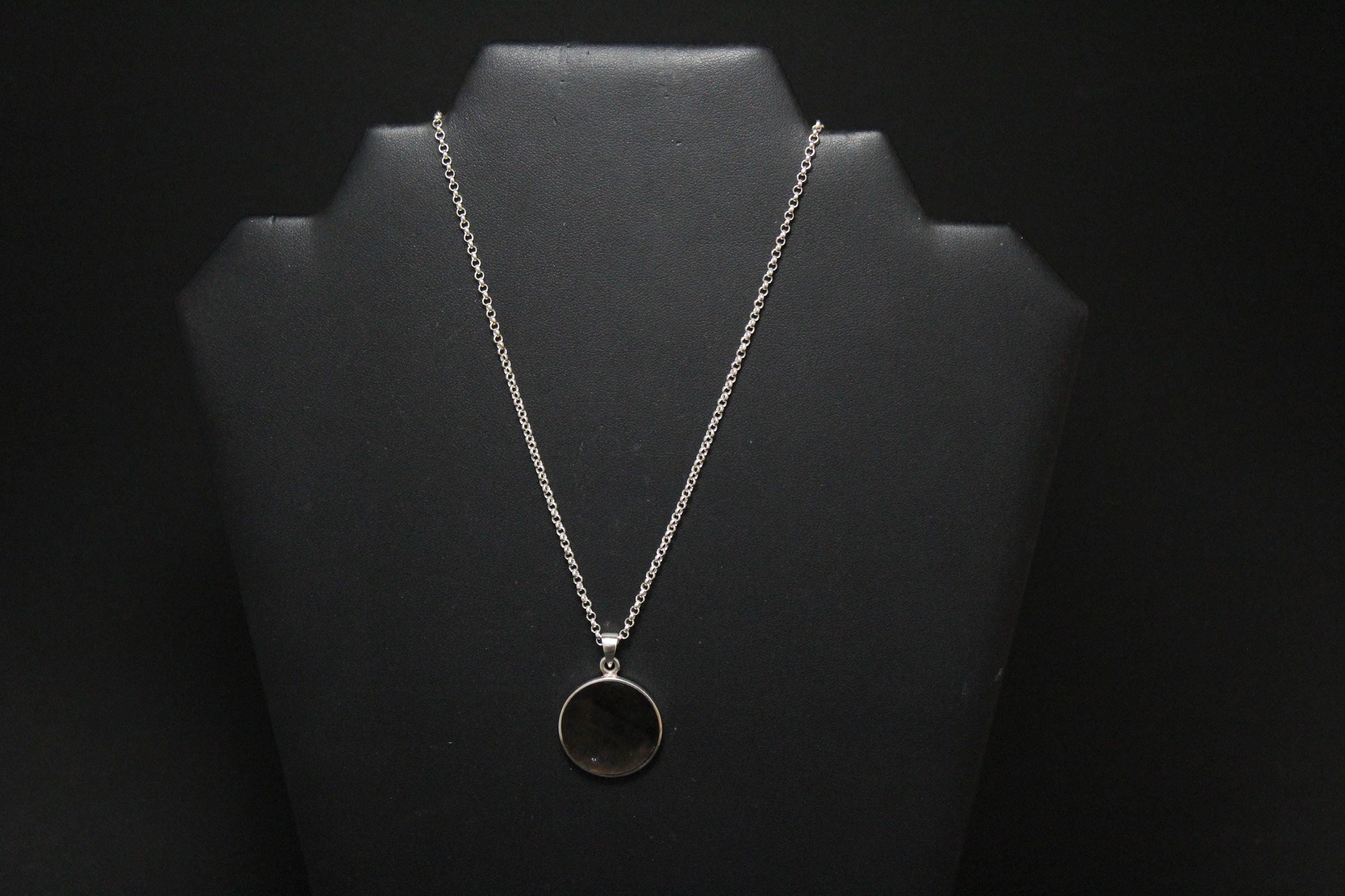 Sterling Black Mother of Pearl Circle Necklace, Black Mother of Pearl