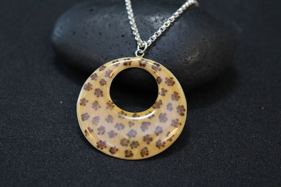 Sterling Silver Enamel Leopard Print Necklace, St… - image 1