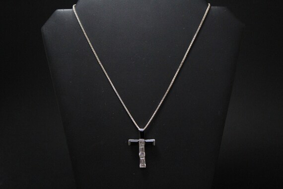 Sterling Silver CZ Cross Necklace, CZ Cross Pendant, Sterling Silver Black and White Gemstone Cross Necklace, Big Cross Necklace View 5