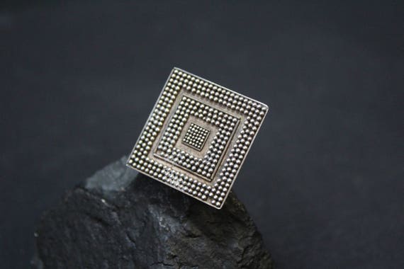 AS IS - Sterling Silver Textured Square Statement Ring, Sterling Silver Square Ring, Square Silver Ring, Abstract Sterling Silver Ring