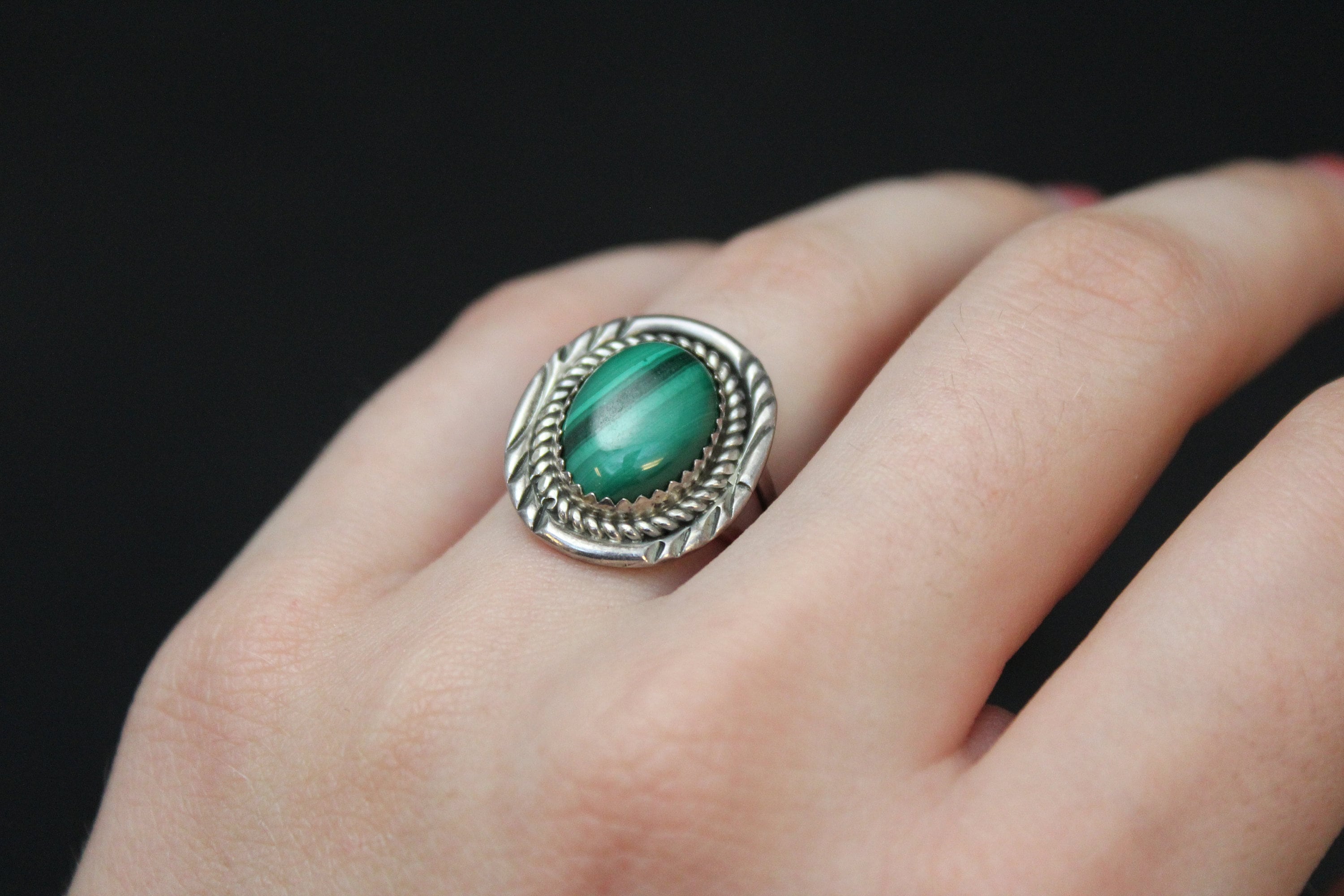 Sterling Silver Native American Malachite Ring, Sterling Malachite Ring