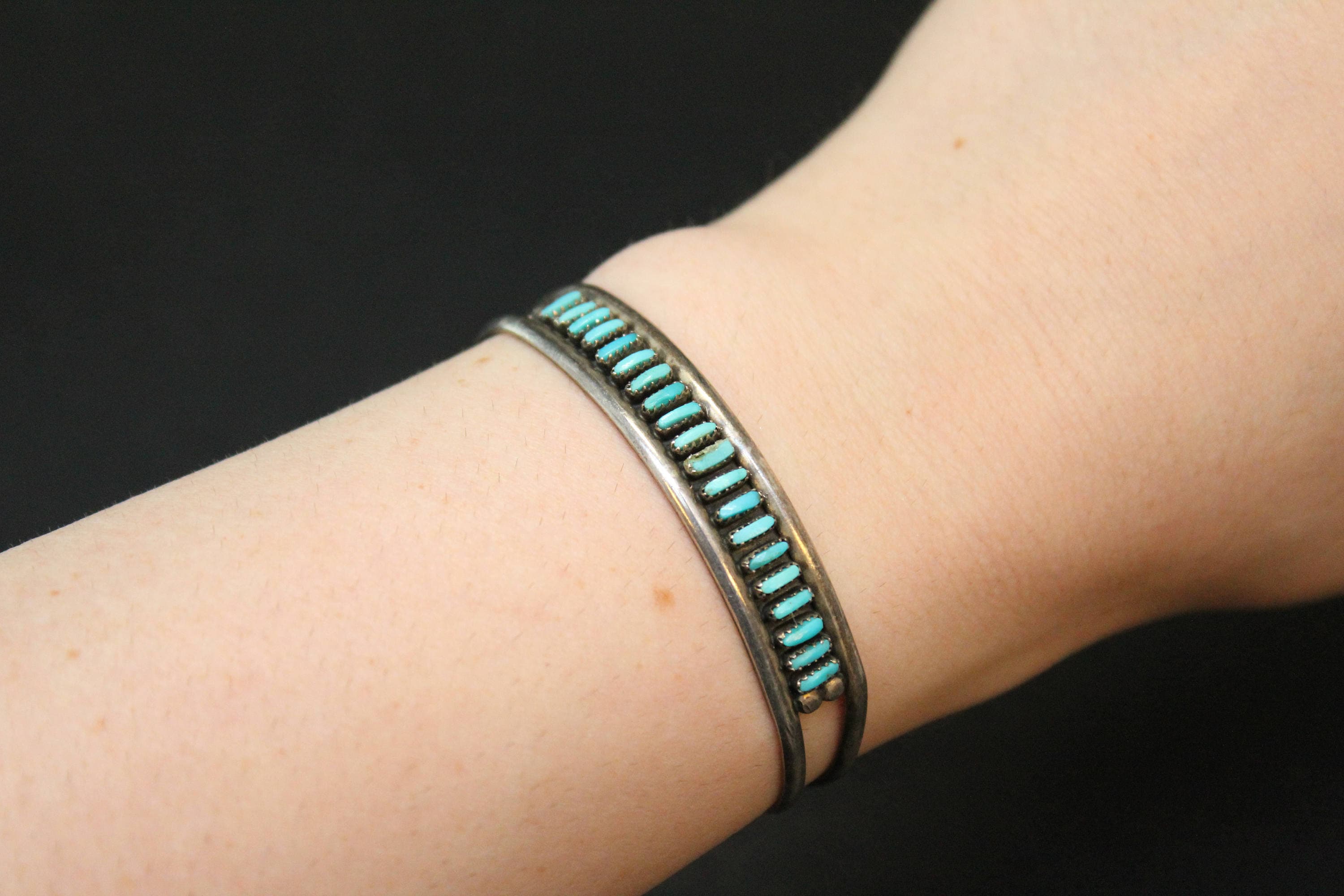 Sterling Silver Old Pawn Zuni Petit Point Turquoise Cuff
