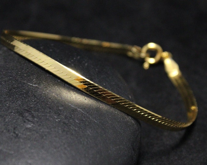 Gold Plated Sterling Silver Smooth Herringbone Bracelet 6 3/4 Inches, Minimalist Herringbone Jewelry, Gold Herringbone Chain Bracelet