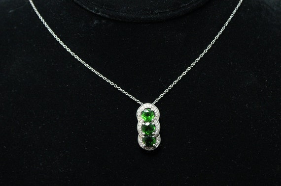 Sterling Silver Three Stone Green CZ Pendant With… - image 8