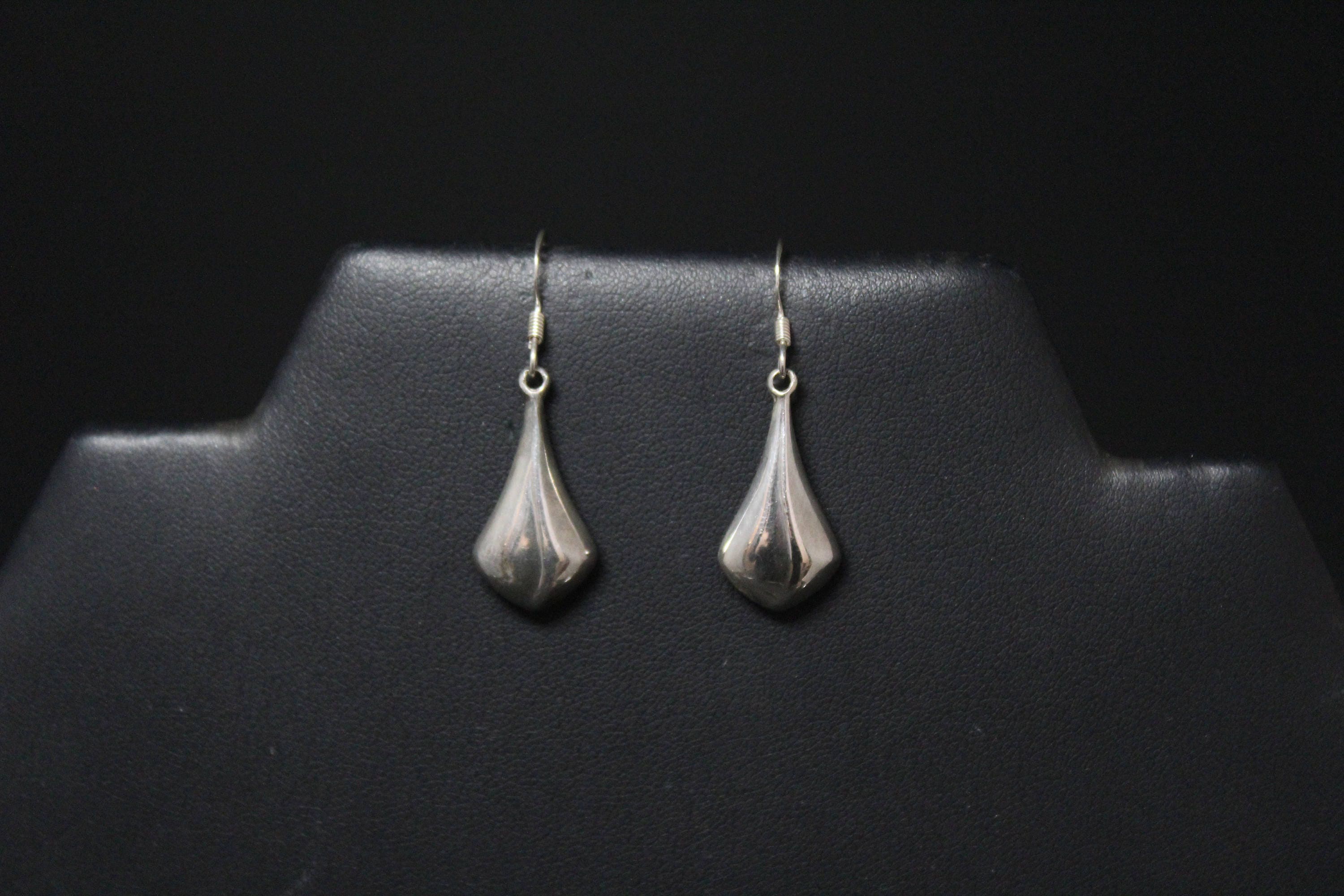 Silver Textured Open Teardrop Dangle Earrings