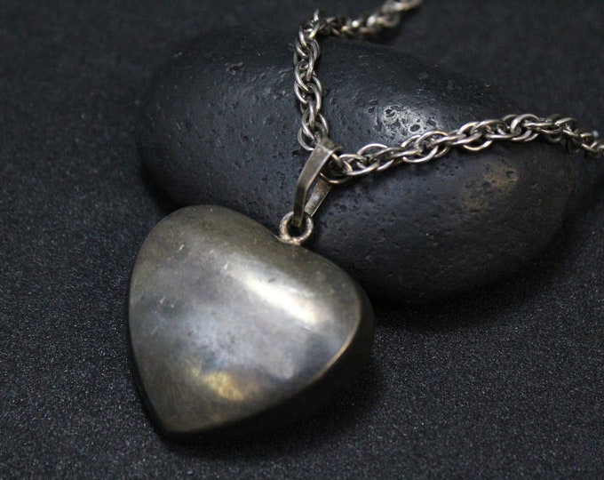 Sterling Silver Oxidized Puffy Heart Necklace, Big Sterling Heart Necklace, Puffy Heart Pendant, Bold Sterling Heart, Hollow Heart Pendant