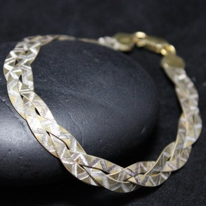 Sterling Silver Gold Toned Italian Braided Chain Bracelet, Italian Silver Braided Bracelet, Flat Braided Bracelet, Italian Silver Jewelry